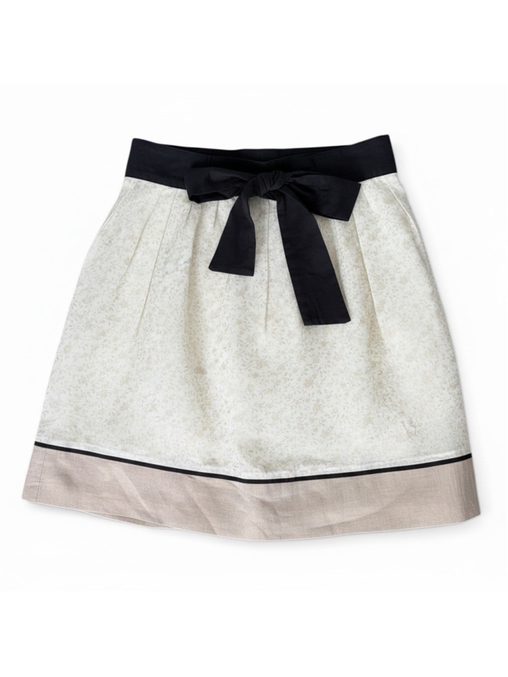 MAJE Editha Fleur Pleated Tie Waist Linen Short Skirt Size 36 Ecru Gold